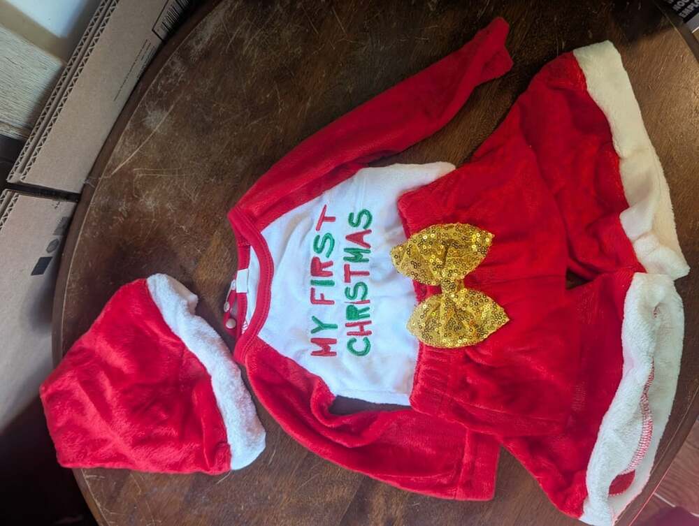 My First Christmas Baby Girl Outfit Size 3-6M Red White Santa Tutu Set